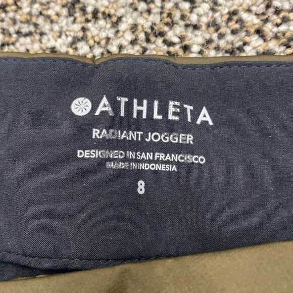 ATHLETA 8 Radiant Green High Rise Shine Joggers Gorpcore Athleisure Zip Ankle - Picture 11 of 16